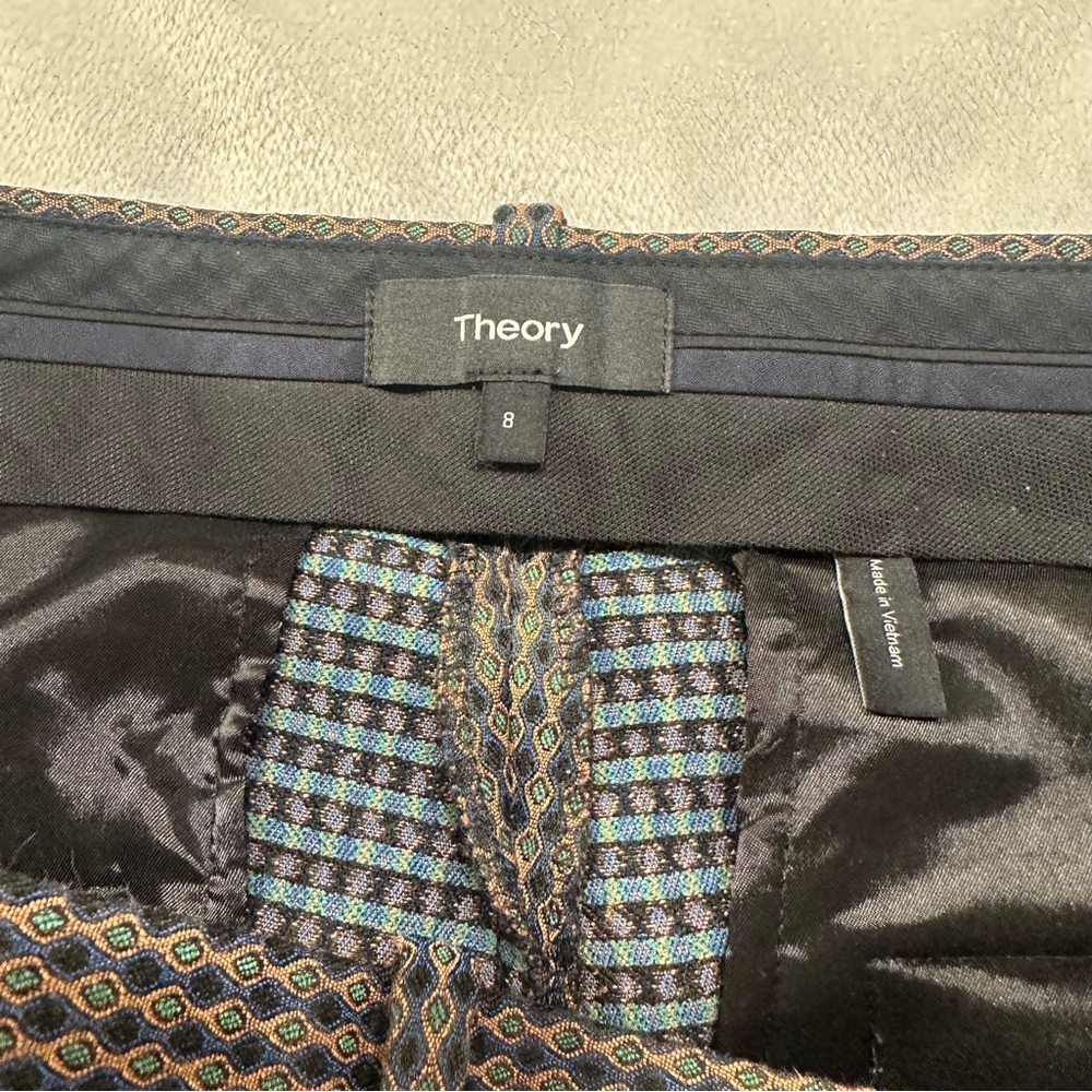 Theory Women's‎ Blue and Brown Patterned Trousers - Picture 6 of 9